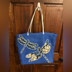 Vera Bradley woven beach tote bag and small bag Blue Bayou Dragonfly pattern